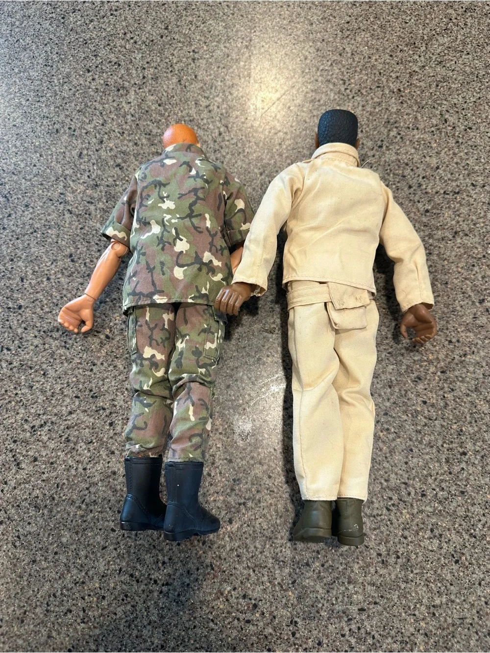 2 Vintage Action Figures with Military Uniforms - Camouflage & Khaki